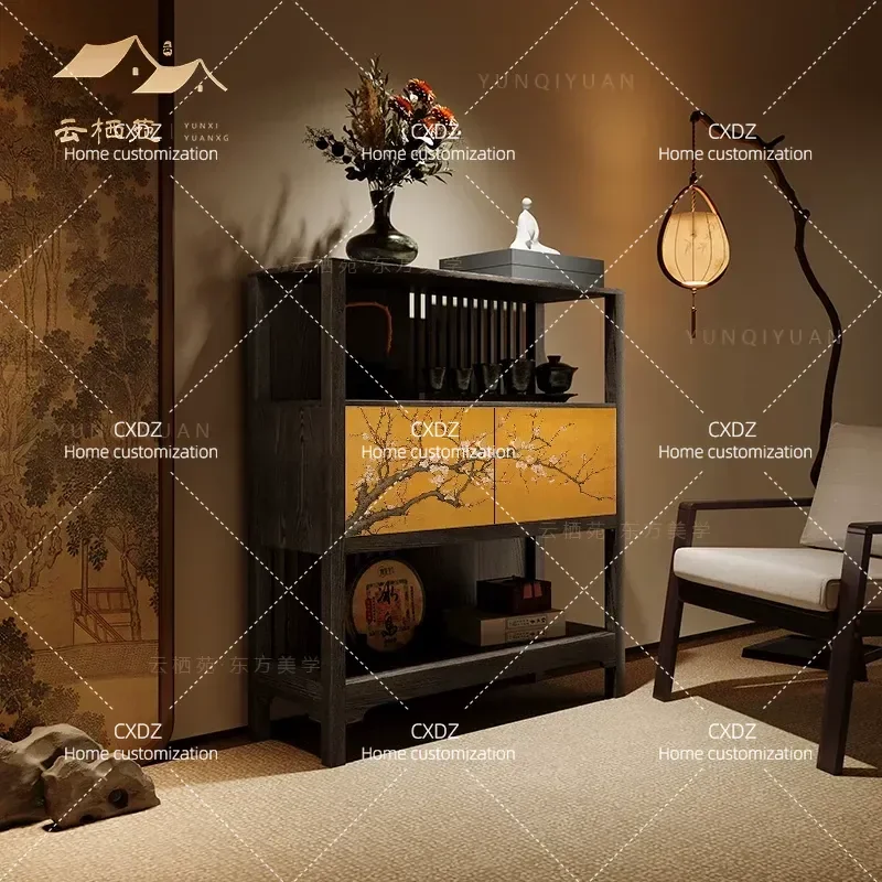 Song-style aesthetics, dining side cabinet, locker, solid wood side cabinet, tea storage cabinet, tea room integrated living
