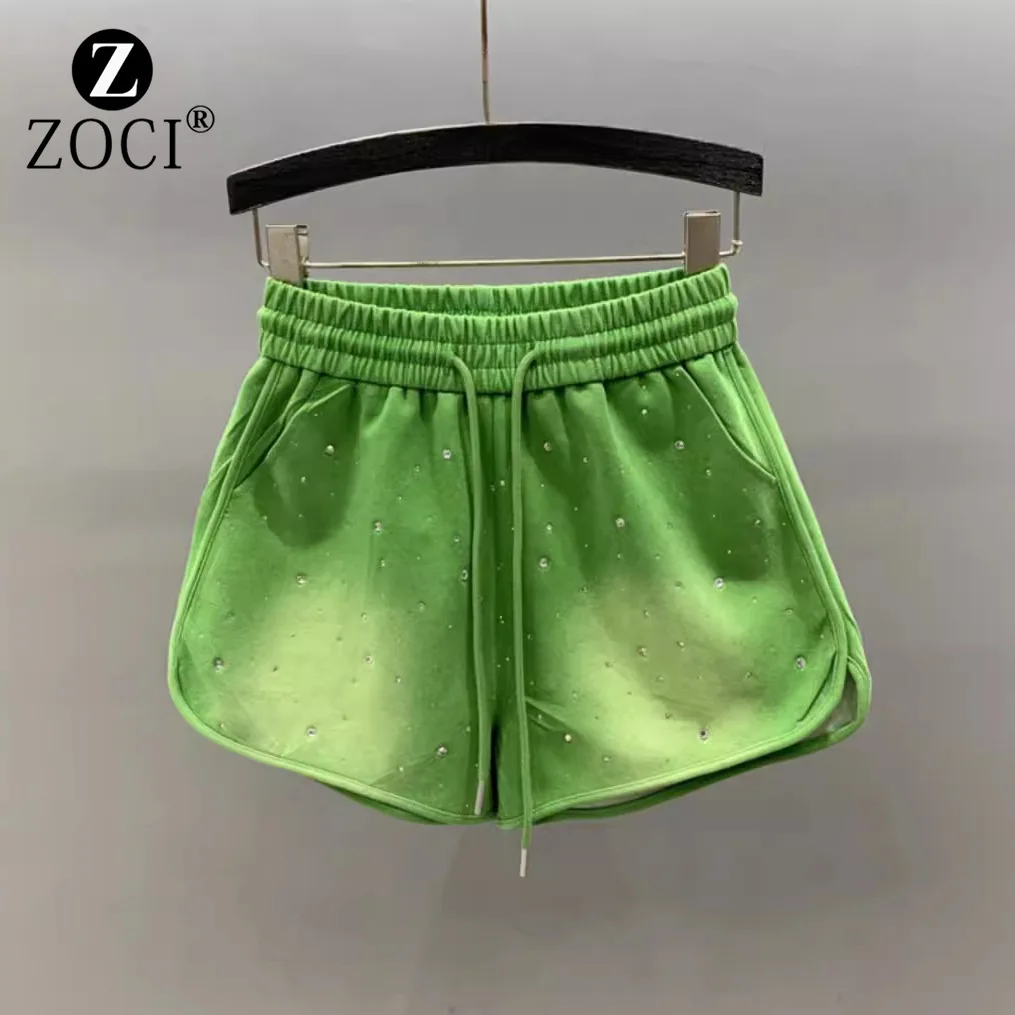 

[zoci] Elegant Hot Diamond Casual Sports Shorts Women Summer Elastic Waistband, Loose Fit, Girls,