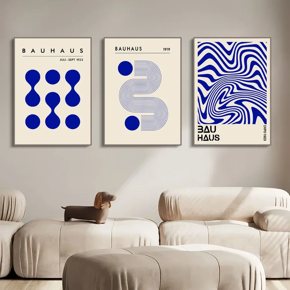 Bauhaus Poster Set of 3,orange,green,blue and Pink Geometric Picture Printing,modern Abstract Wall Frameless Decoration Painting