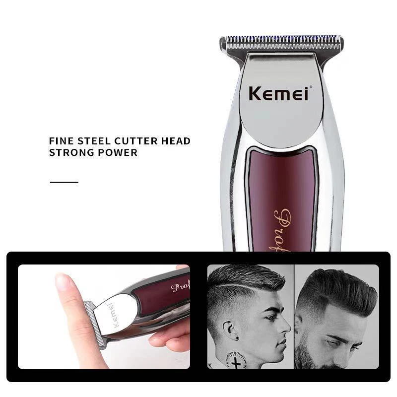 Kemei Professional Hair Trimmer Cordless Hair Cutting Machine Electric Clipper 0mm T Blade Detailer Close Trimming Barber Shop