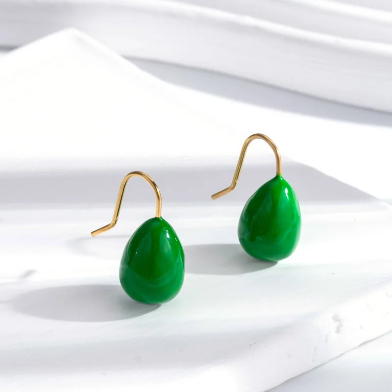 New Fashion Drip Glaze Big Teardrop Stainless Steel Stud Earrings For Women Candy Color Korean Style Jewelry Earrings Pendientes