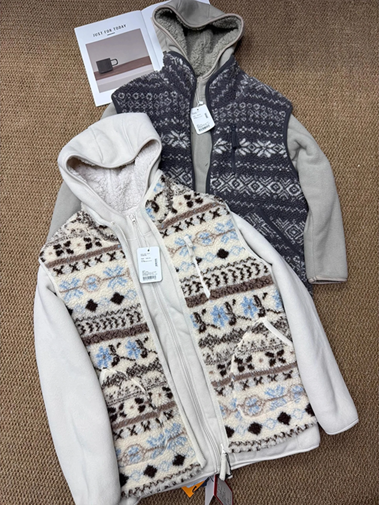 

Double-Sided Fce Lamb Fur Vest ex Winter Stand Collar Thiened Cotton Jaet Warm Outerwear Women's Men's Vest Coat