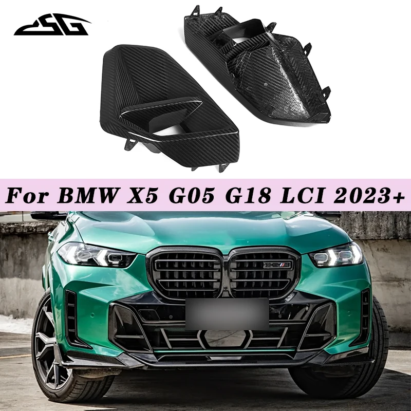 Car Side Splitter Outlet Frame Trim For BMW X5 G05 G18 LCI 2023+ Carbon Fiber Front Bumper Air Intake Vent Cover Body Kit