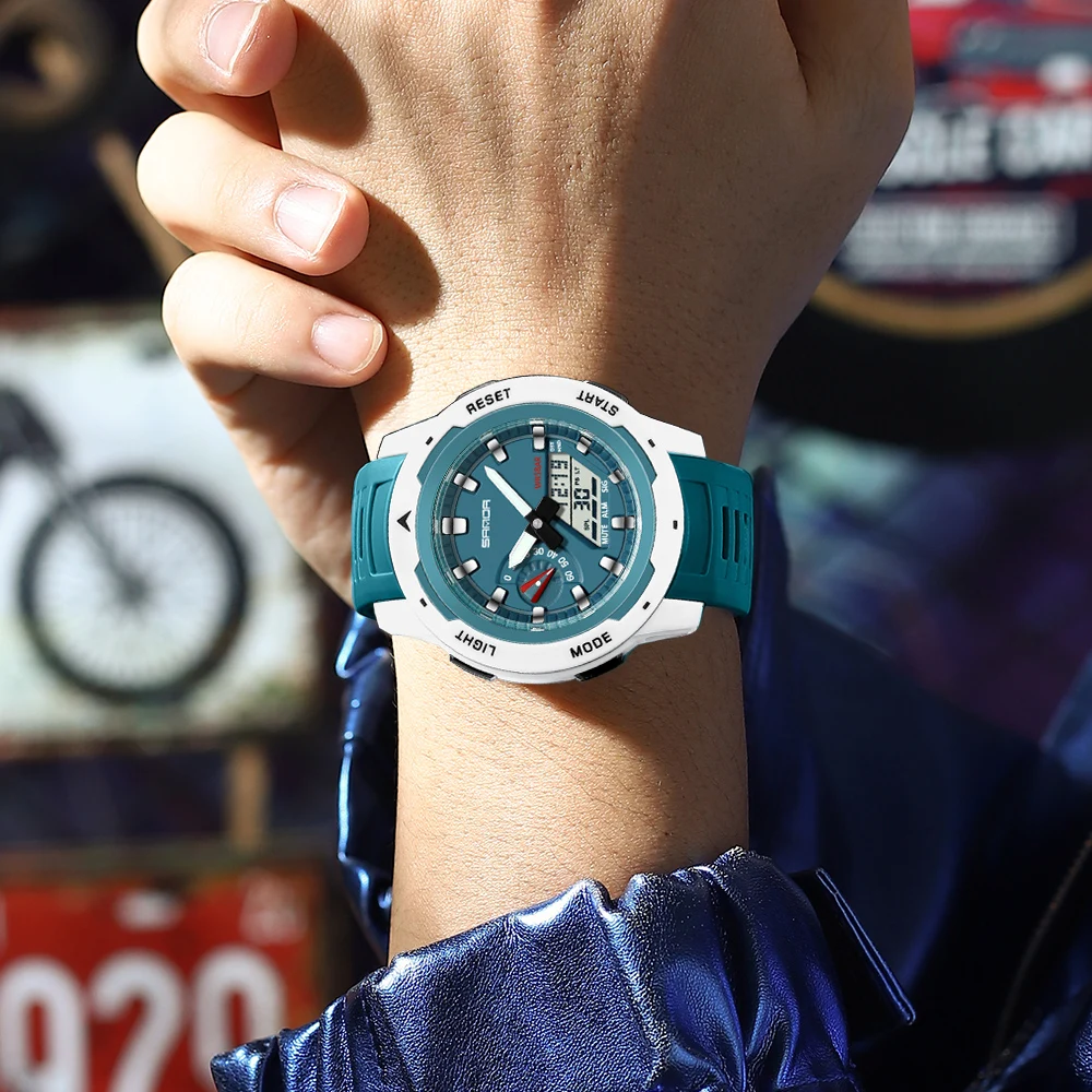 SANDA Men's Casual Sport Wristwatch Digital Quartz Chronograph Waterproof Luminous Shockproof with Date And Week Display