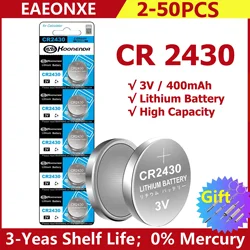 Batería de litio CR2430 de 3V, 2-50 piezas, CR 2430, DL2430, BR2430, pilas de botón para mando a distancia, reloj despertador