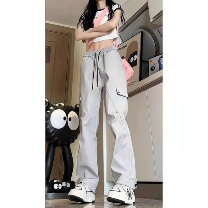 Autumn Winter New Fashion Elastic High Waist Women's Clothing Korean Loose Straight Pockets All-match Simplicity Y2K Cargo Pants