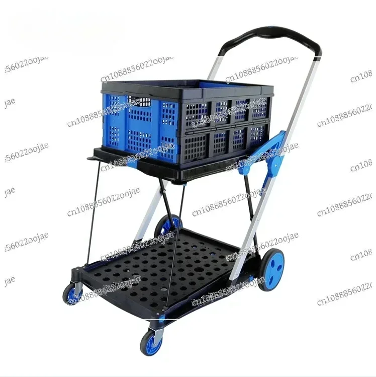 New Hot Selling New Double Decker Folding Carts Lightduty Aluminum Shopping Carts with Storage Crate