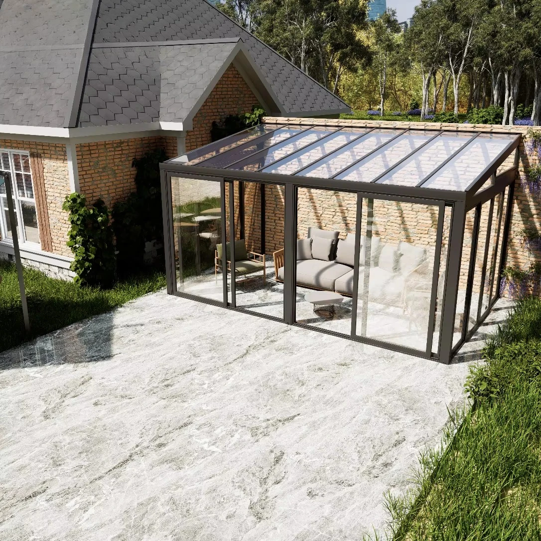 Free Standing Outdoor Aluminum Sunroom Smart Foldable Winter Patio Covers with Flat Roof Waterproof Aluminium Frame Sun Room