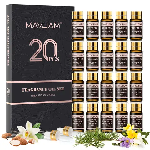 MAYJAM Fragrance Oils Kit 20pcs/set Coconut & Vanilla White Musk Watermelon Strawberry Oil for Humidifier Diffuser Candle Making