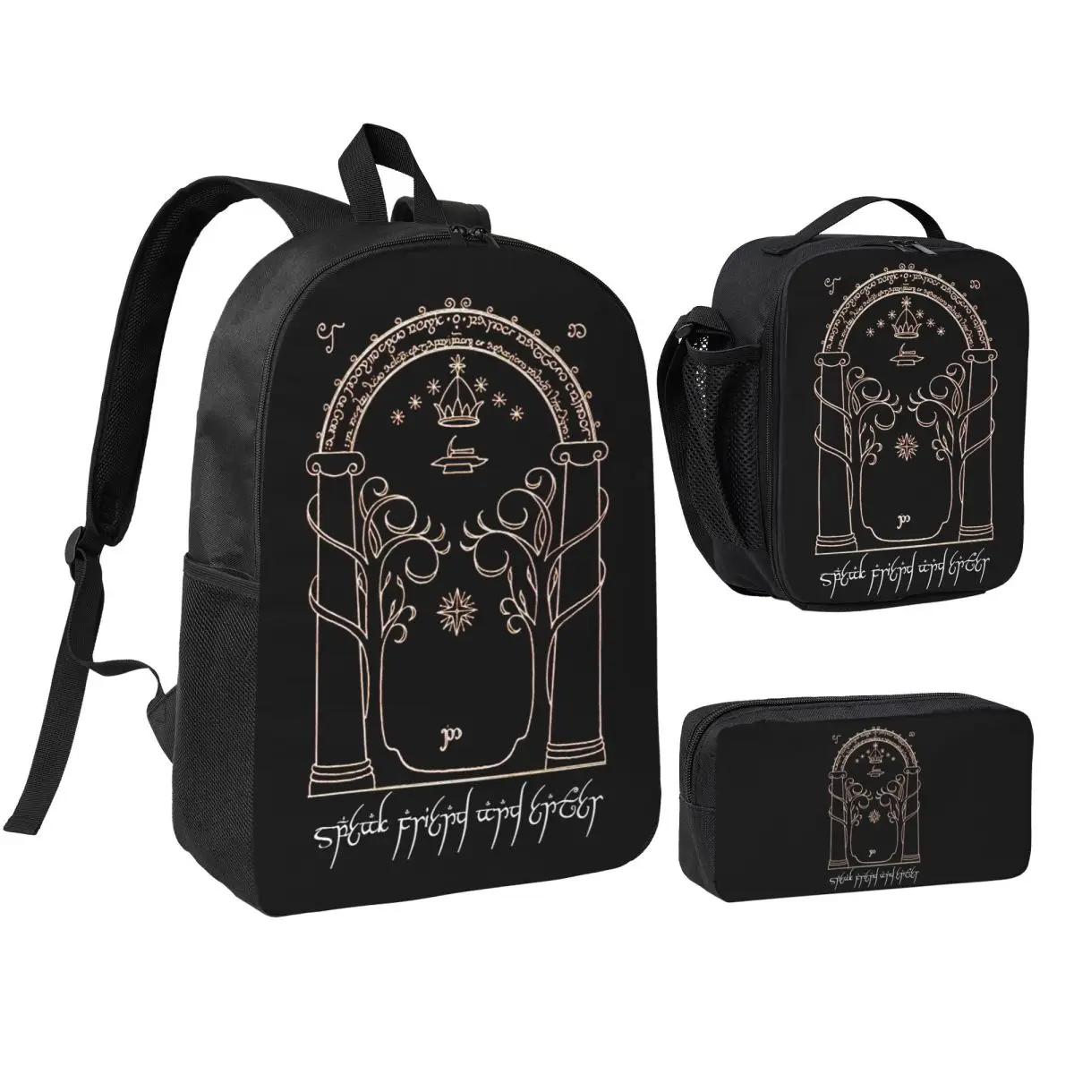 Speak Friend And Enter Backpack Boys Girls BookBag School Bag Shoulder Bags 3ps Insulated Lunch Bag Pencil Case