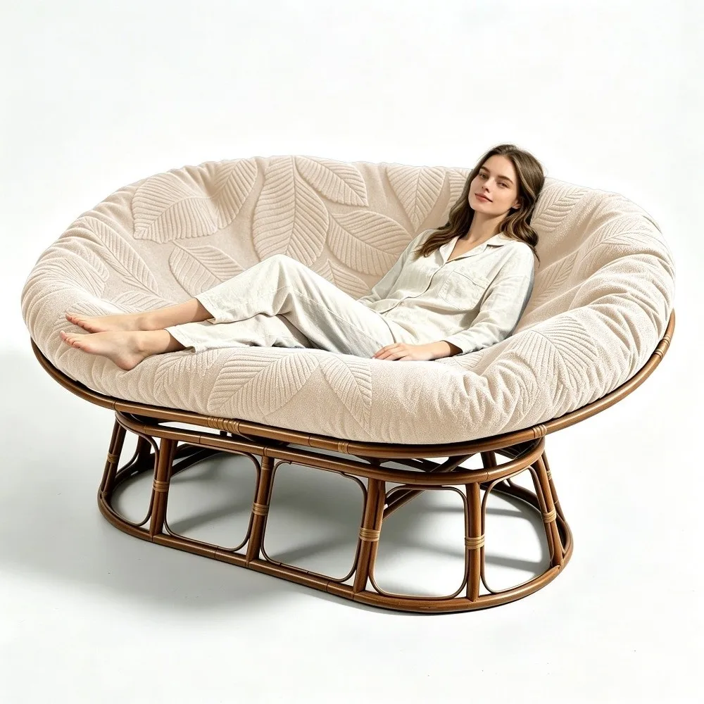 Thick German Velvet Papasan Chair Cushion Cover Leaf Embossed Washable 2-Seater Radar Cushion Protector Oversized Removable