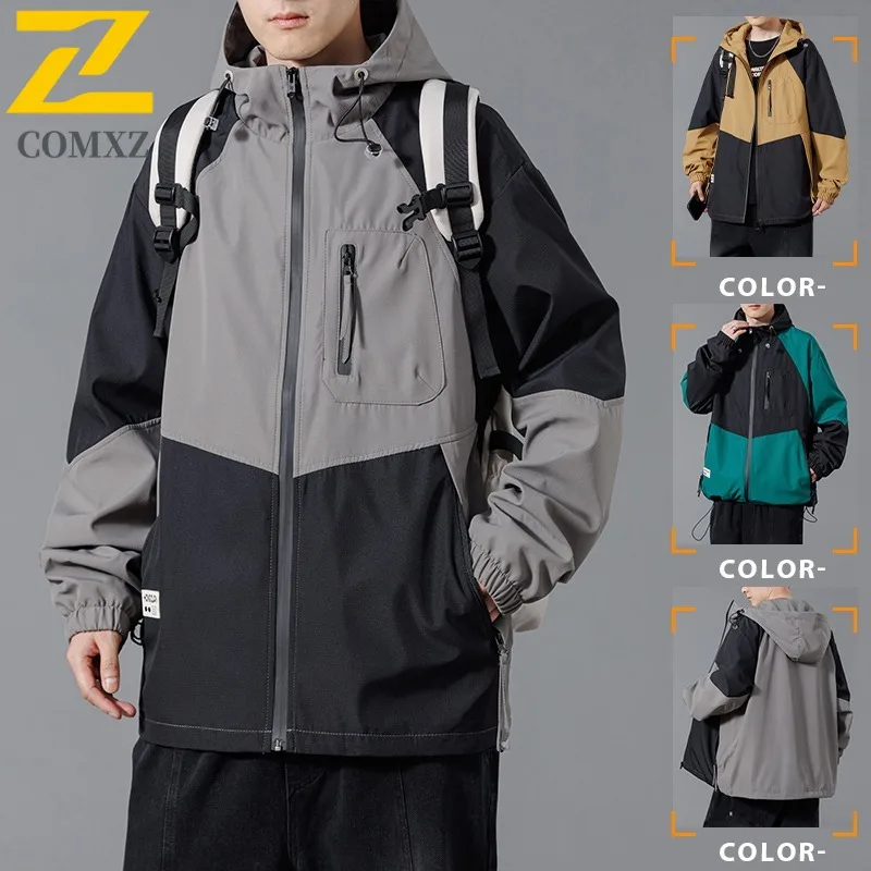 

COMXZ Men Hooded Casual Sport Jacket Winter Waterproof windproof Windbreaker Loose Fit Outerwear Fashion Thermal Streetwear Coat