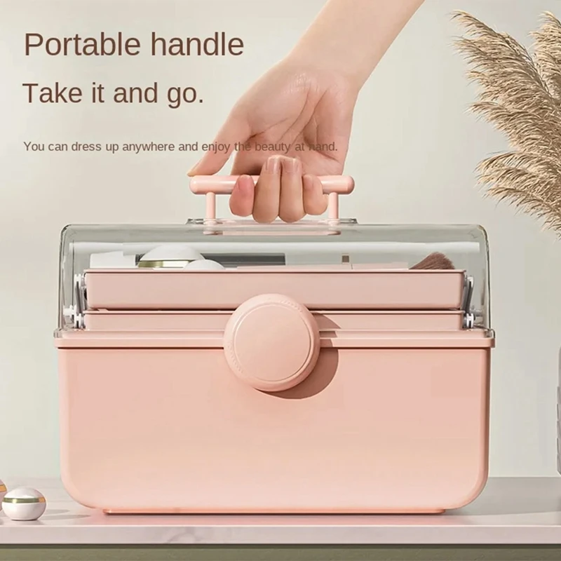 Large Capacity Cosmetic Storage Box Internet Famous Plastic Dustproof Transparent Desktop Portable Medicine Storage Box-A13G