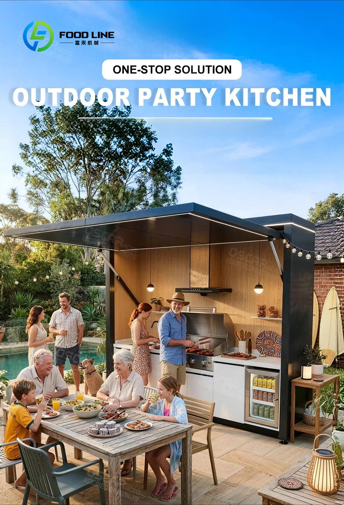 Customized Stable Stainless Steel Outdoor Kitchen System Marble Countertop Built In Grill For Backyard Patio Picnic Activities