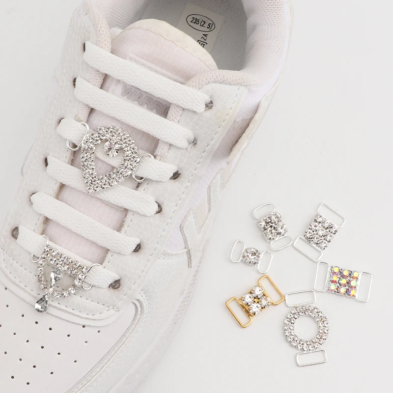 Luxury Rhinestone AF1 Shoe Charms Colorful Diamond Sneaker Shoe Decoration Fashion Shoelaces Metal Buckles Shoes Accesories 2Pcs