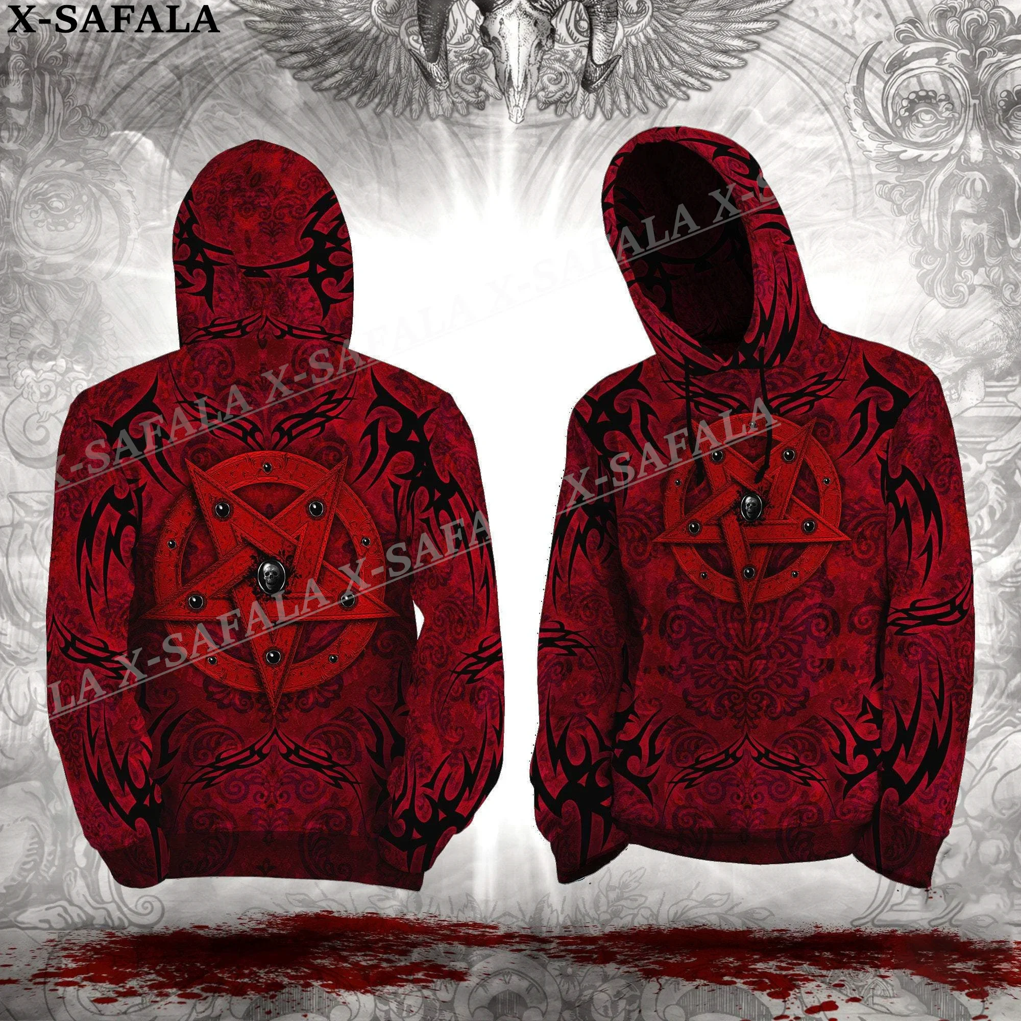 Satanic Devil Skull Pentagram Tattoo 3D Print Hoodie Man Female Pullover Sweatshirt Hooded Jacket Jersey Coat Tracksuits-1