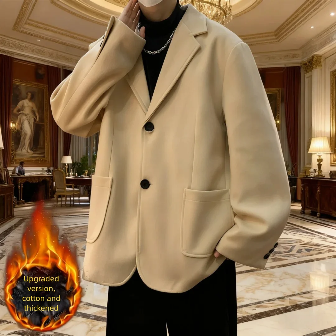 

Men's Relaxed Fit Blazer - Cropped Wool Blend Coat with Street Style Edge Urban Unstructured Blazer