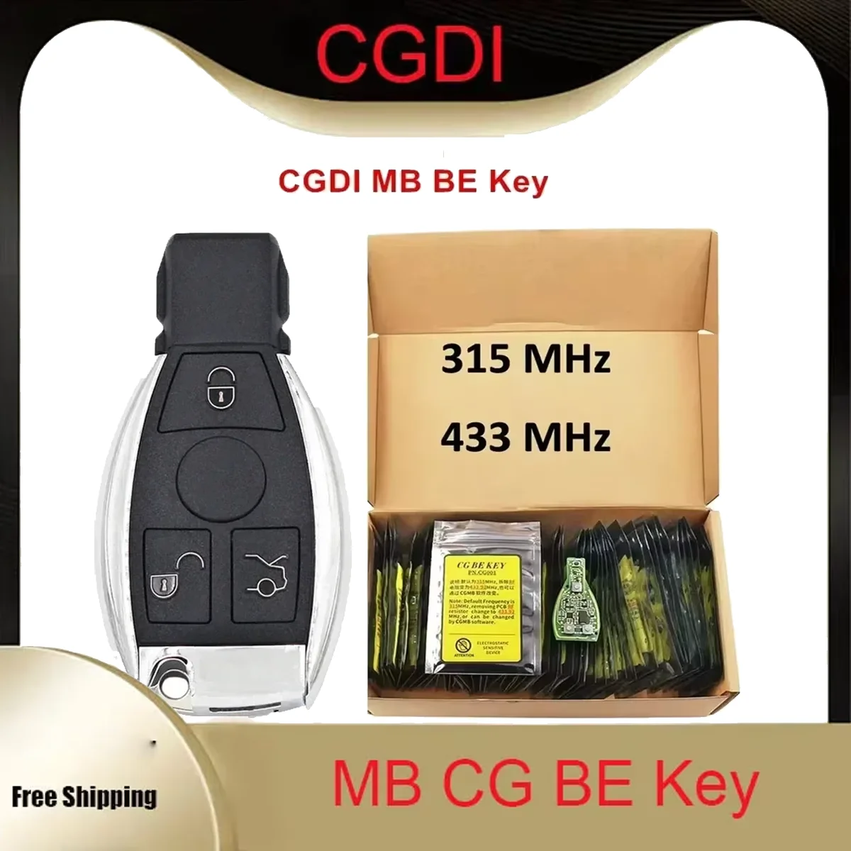 CGDI 315MHZ/433MHZ MB CG BE Key for Mercedes Benz with CGDI MB Programmer Support All FBS3 and Automatic Recovery