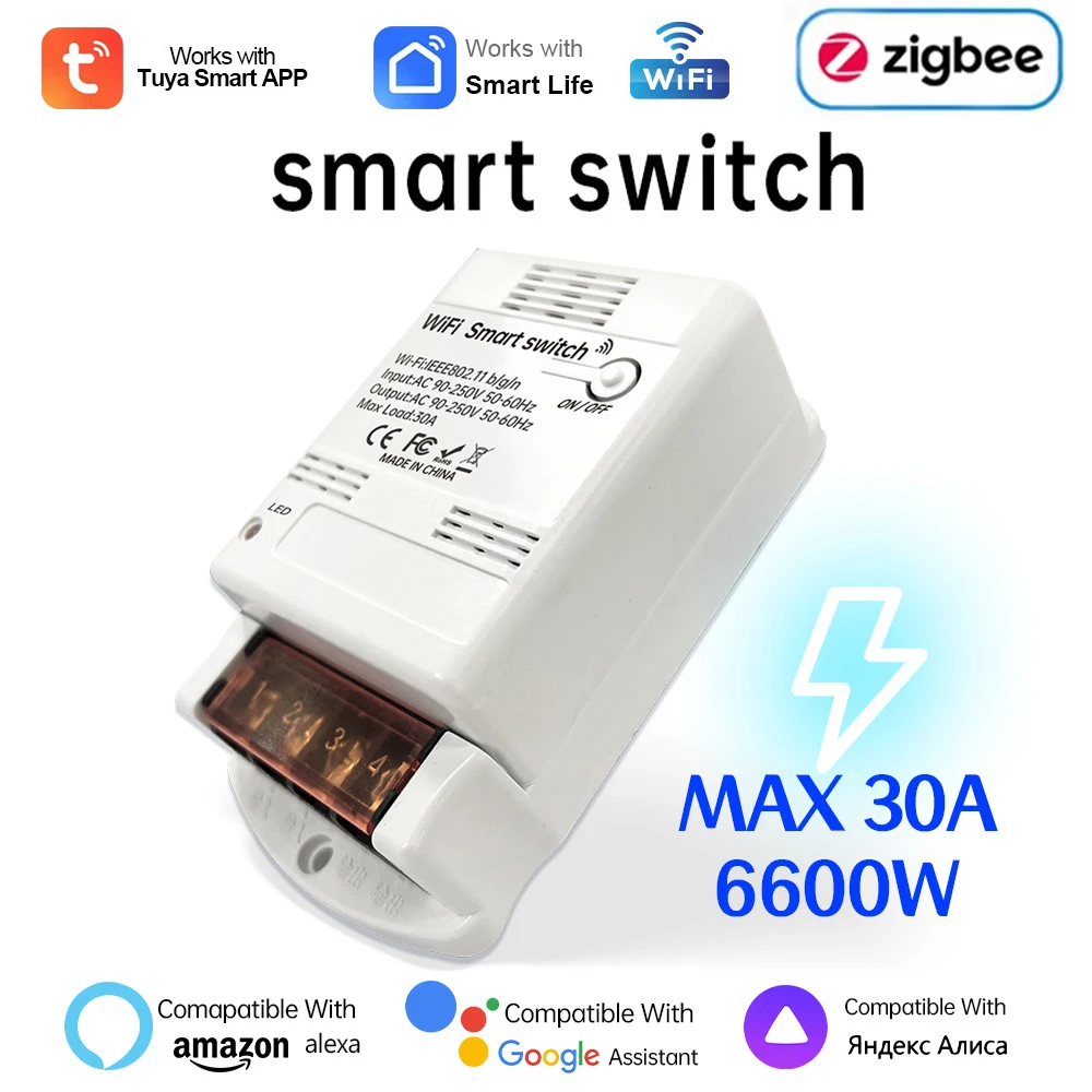 Tuya WiFi Switch ZigBee Switch On-Off Switch 30A High-Power Metering Water Pump Air Duct Switch Timing