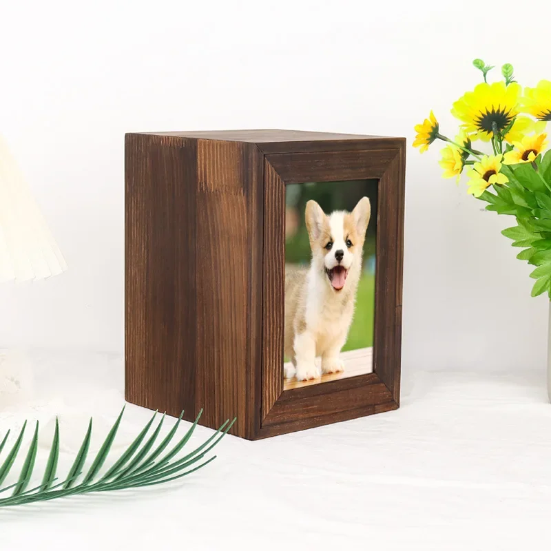 Pet urn commemorative cat dog animal remains coffin solid wood funeral supplies put home commemorative photo frame closed