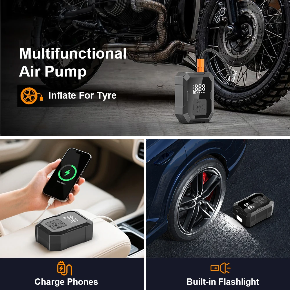 YIJU Rechargeable Tire Inflator Electric Portable Inflator For Motorcycle Car Bicycle Air Compressor Football Ball Inflator Pump