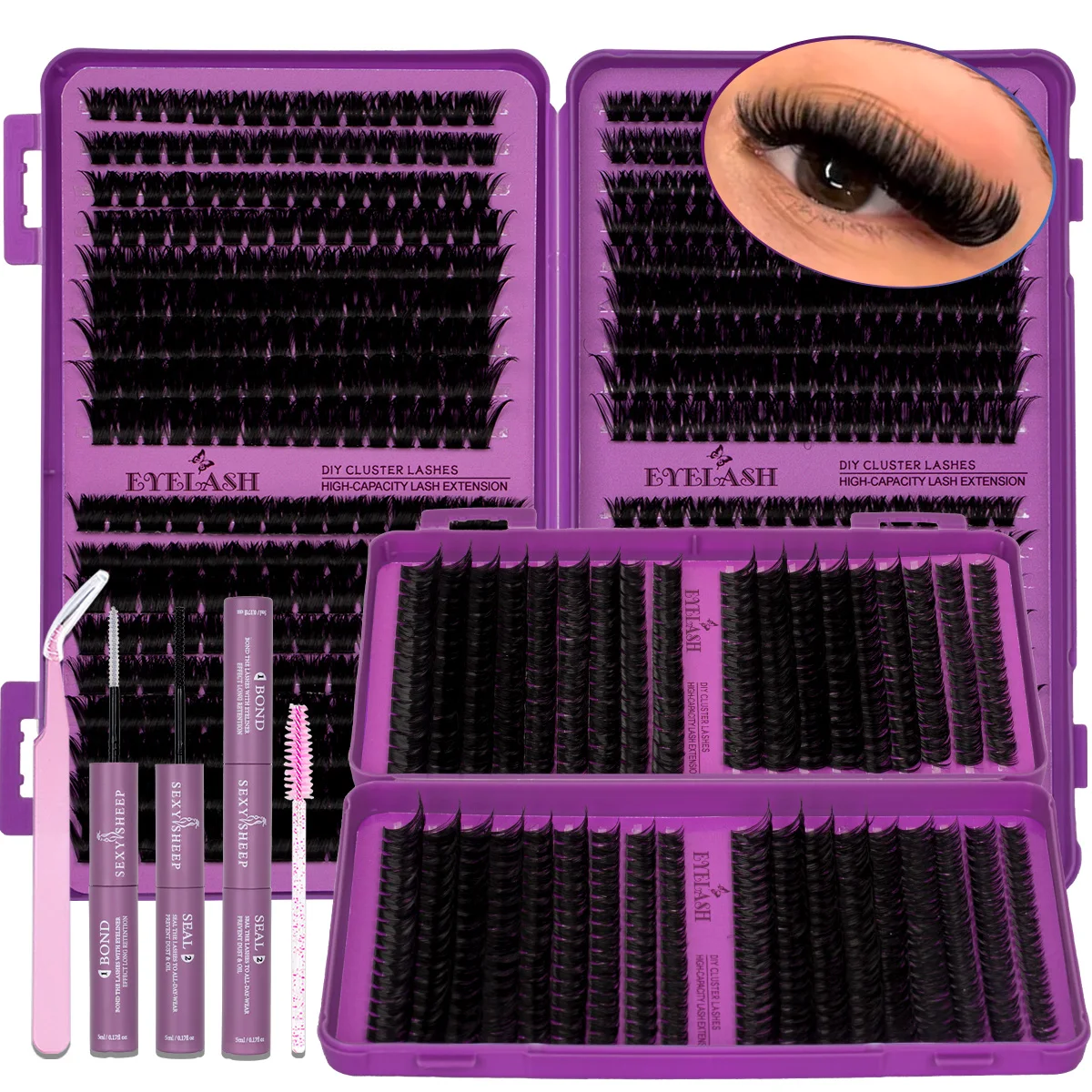 Kit de Pestañas Postizas Individuales DIY, Kit de Pestañas de Gran Capacidad con Adhesivo y Sellador, Pinzas para Pestañas, Kit de Pestañas Wispy Reutilizables