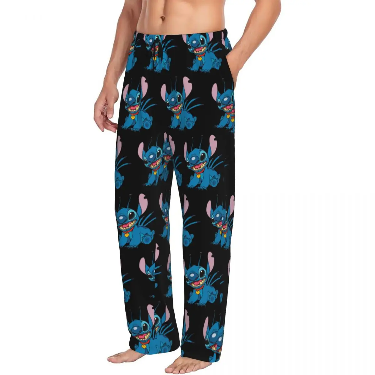 Custom Lilo Stitch Cartoon Anime Manga Pajama Pants for Men Lounge Sleep Drawstring Sleepwear Bottoms with Pockets