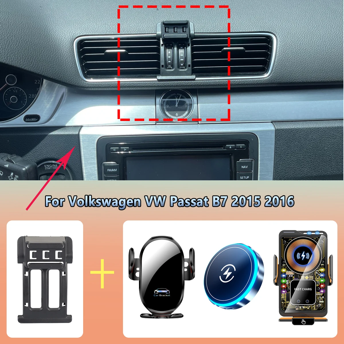Car Phone Holder vent For Volkswagen VW Passat B7 2015 2016  Wireless Charging Car charger cradle Rack For Magsafe Accessories