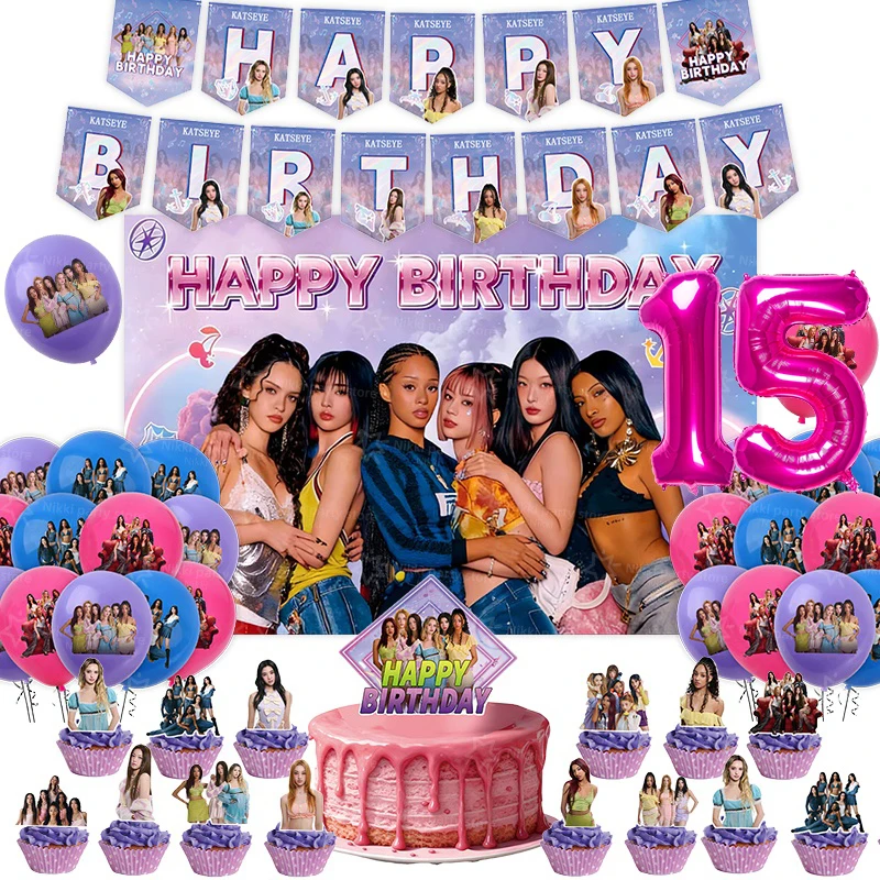 Neue Katseye Geburtstagsdekoration Superstar Party-Favors Aufkleber Poster Ballons Hintergrundbanner Kuchendekoration Baby-Shower-Geschenk – Detail 13