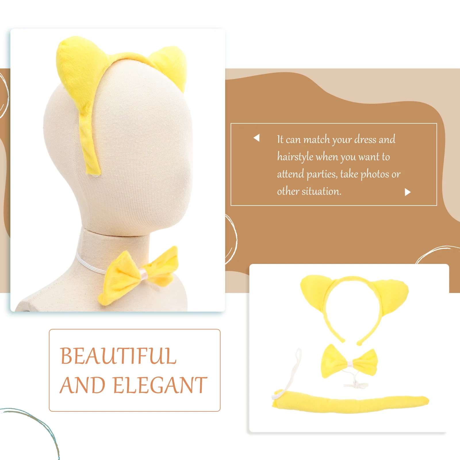 

1Set Cute Bear Ears Headband Bowtie Tail Set Creative Lightweight Animal Costume for Cosplay Party Photography