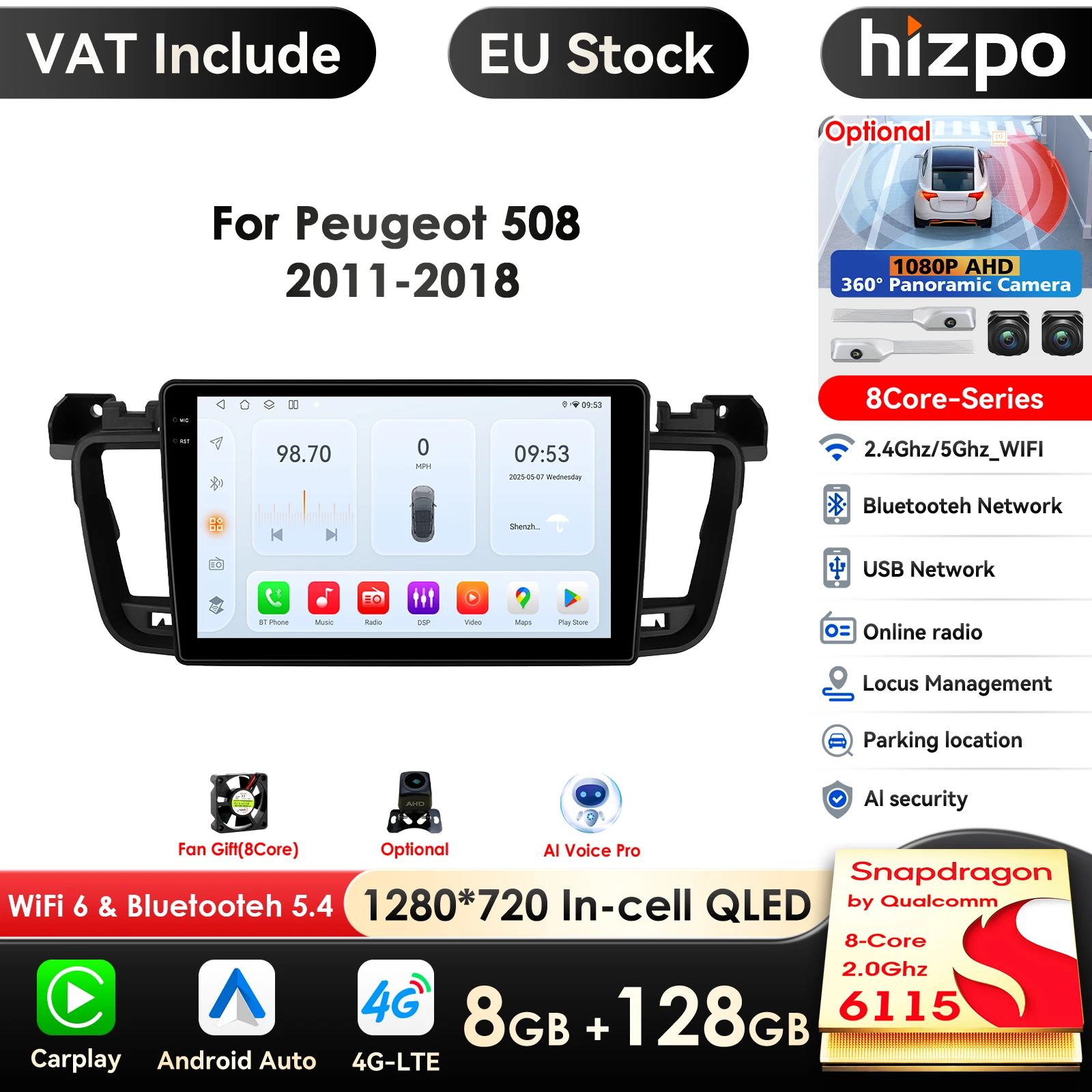 9 ''10.33'' 2011 qled Bildschirm 2din Android Autoradio Multimedia Video Player für Peugeot 2018 sw-gps Carplay 4g rds
