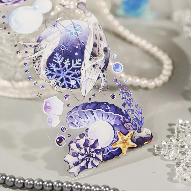 Azul Oceano Peixe Baleia Mar brilhante PET Tape, 5m