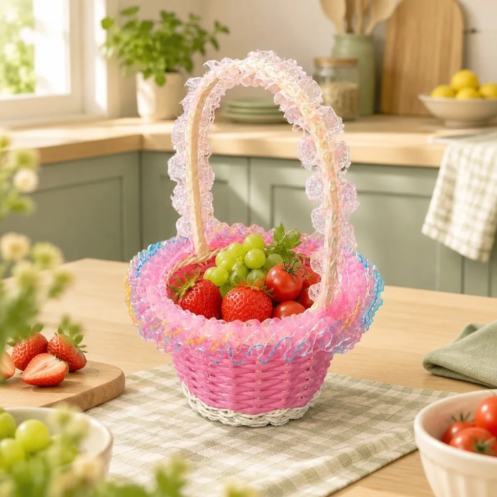 with Handle Imitation Rattan Handhold Household Handwoven Braid Storage Baskets 10 Styles Weaving Flower Basket