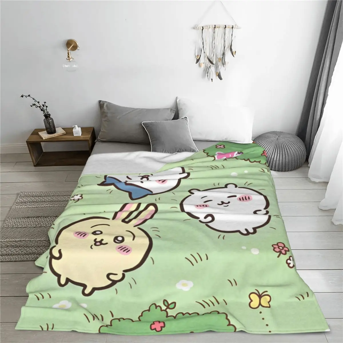 Chiikawa Usagi Hachiware Manga Blankets Flannel Cute Japanese Anime Breathable Soft Throw Blanket Home Travel Plush Thin Quilt