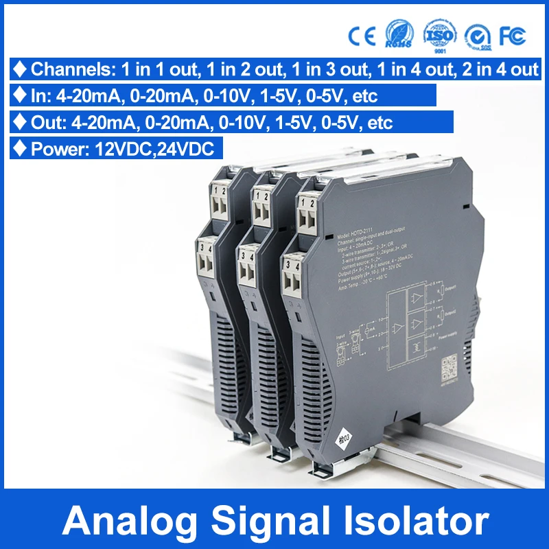 Analog 4-20mA Signal Isolator 1 Input 1 Output Galvanic Isolated Signal Converter