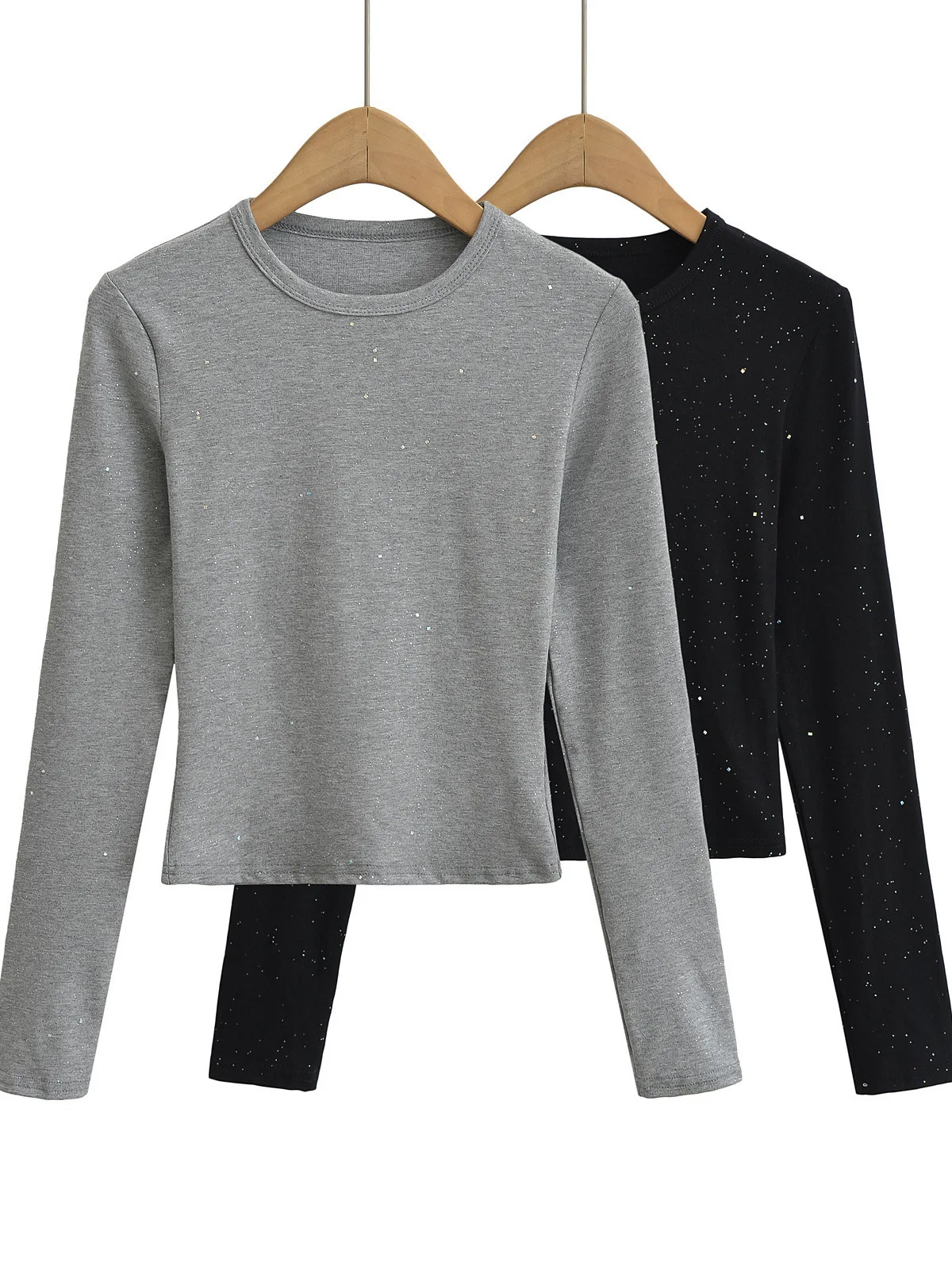 Autumn/winter New Round Neck Long Sleeve Sparkling Starry Sky Pullover Women Cinching Waist Solid Slim Casual Top D701