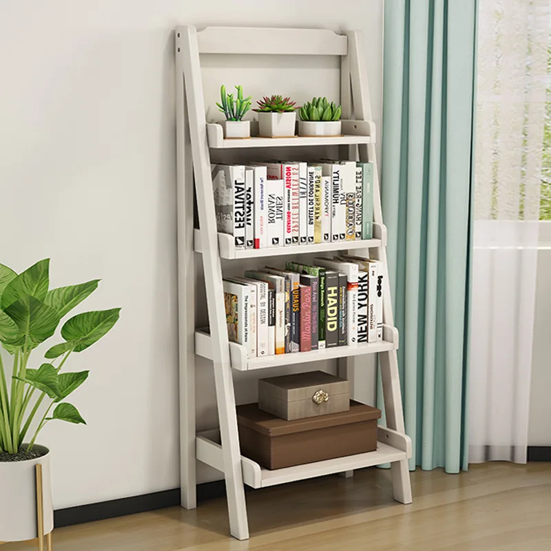 Bookshelf Floor-to-ceiling shelf Modern simple multi-layer storage rack Living room bedroom balcony shelf solid wood stand