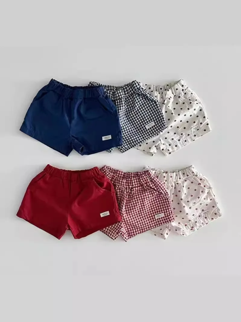 Short à Carreaux en Coton Fin pour Bébé, Polyvalent, Imprimé à Pois, Décontracté, Couleur Unie, pour Garçon et Fille, Nouvelle Collection Été 2024