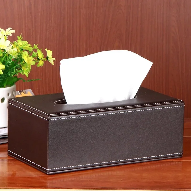 High-end Fashion PU Leather Tissue Box Holder with Lid Rectangular Magnetic Bottom Decorative for Home Office Car Black
