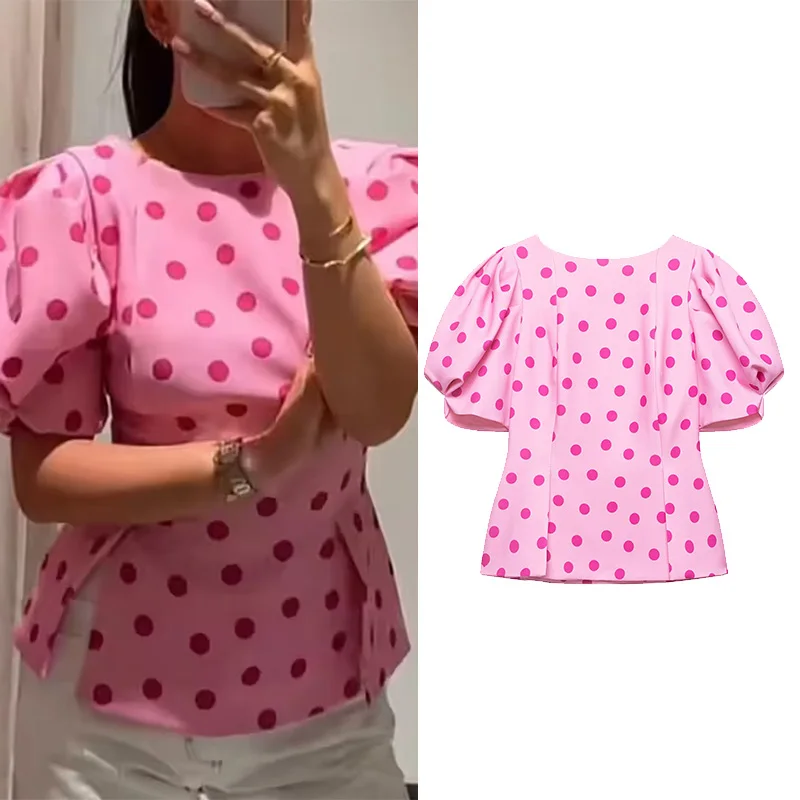

Women's Dots Shirt New 2026 Spring Summer Fashion Button Sleeveless Women Tops with Ruff Sleeve Female Simple Shirts & Blouses