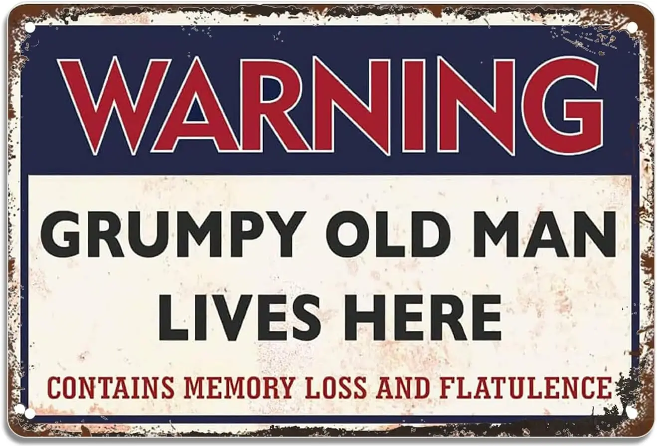 RUUHUYSA Funny Vintage Metal Tin Sign Warning Grumpy Old Man Lives Here Iron Painting Home Family Lovers Gift Funny Bedroom sign