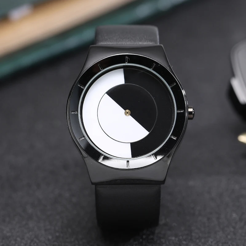 Minimalist Unisex Watch for Men Women Couple Simple Design Conceptual Unusual Dial Quartz Wristwatch Male Female Pointer Clock