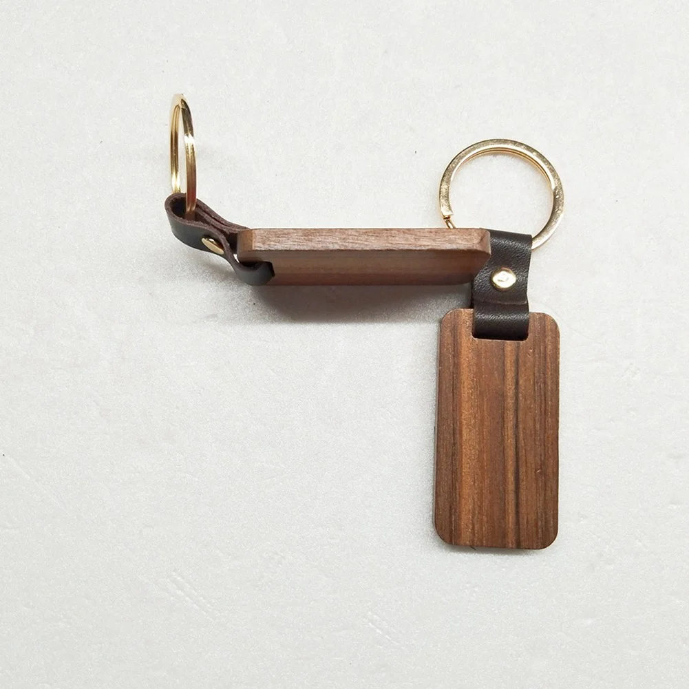 10Pcs Wooden Keychain Rectangular Collectible Key Ring Car Bag Hanging Pendant Painting Crafts Cute Keychain