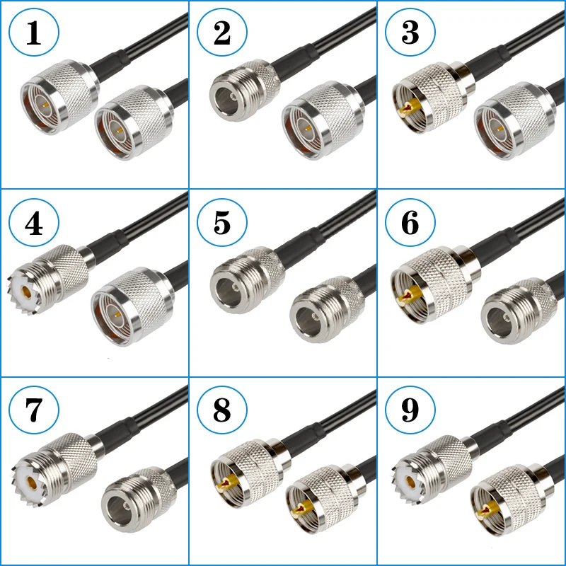 Kabel koncentryczny RG58 UHF PL259 męski do żeńskiego złącza Pigtail kabel koncentryczny UHF do N do F męski linia kablowa 0.3M-30M