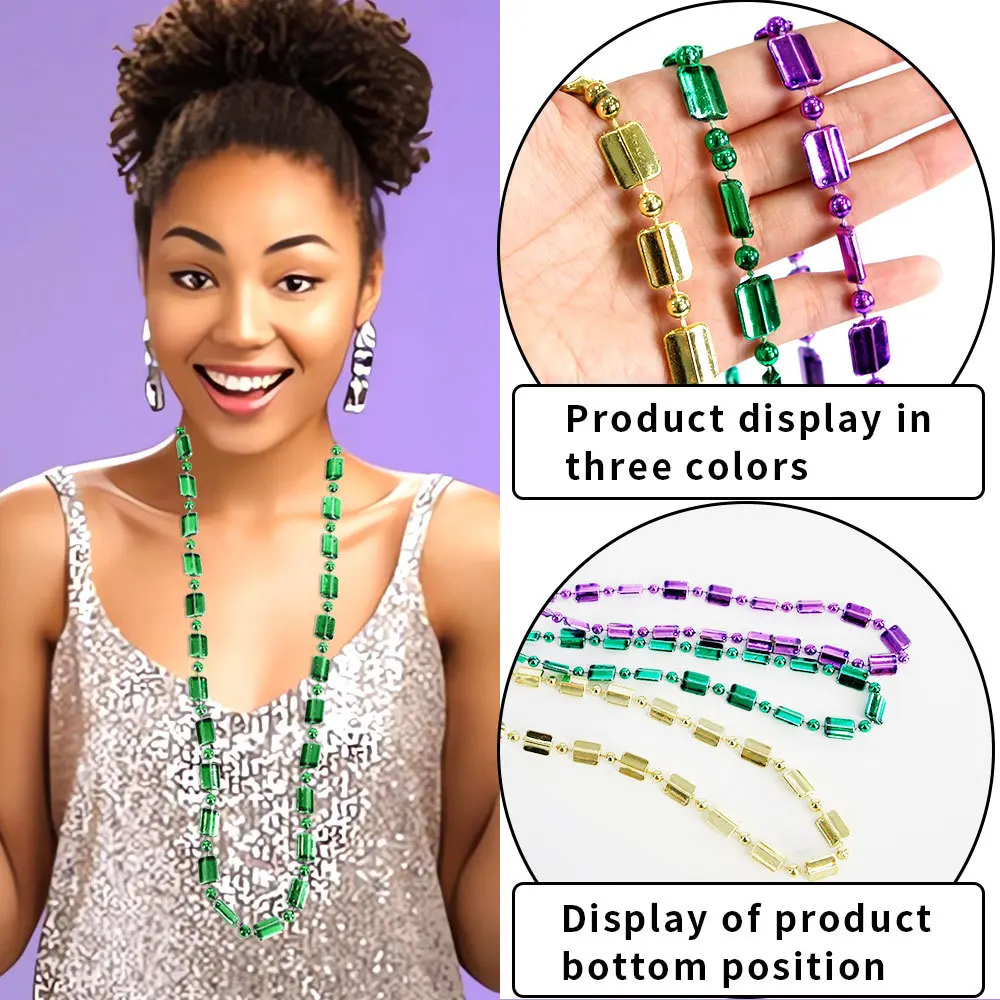 Brazilian Carnival Square Bead Necklace Holiday Party Decoration Purple Green Gold Chain Accessory