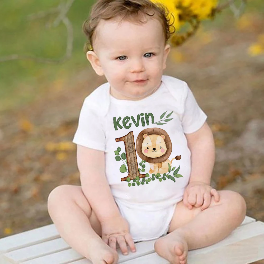 

Personalised Safari Animal with Name Baby Romper Newborn Wild One Jungle Birthday Party Bodysuit Jumpsuit Infant Shower Gifts