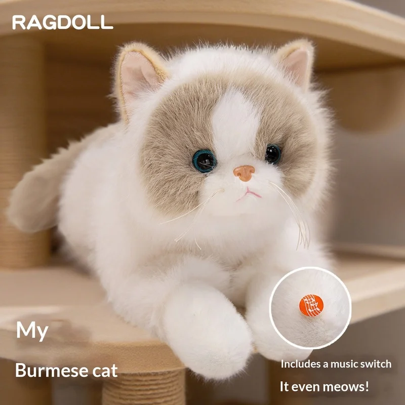 Softmeow Simulation Cat Plush Toy Realistic Meow Stuffed Kitten Doll Cute Fluffy Animal Pillow Birthday Gift For Women