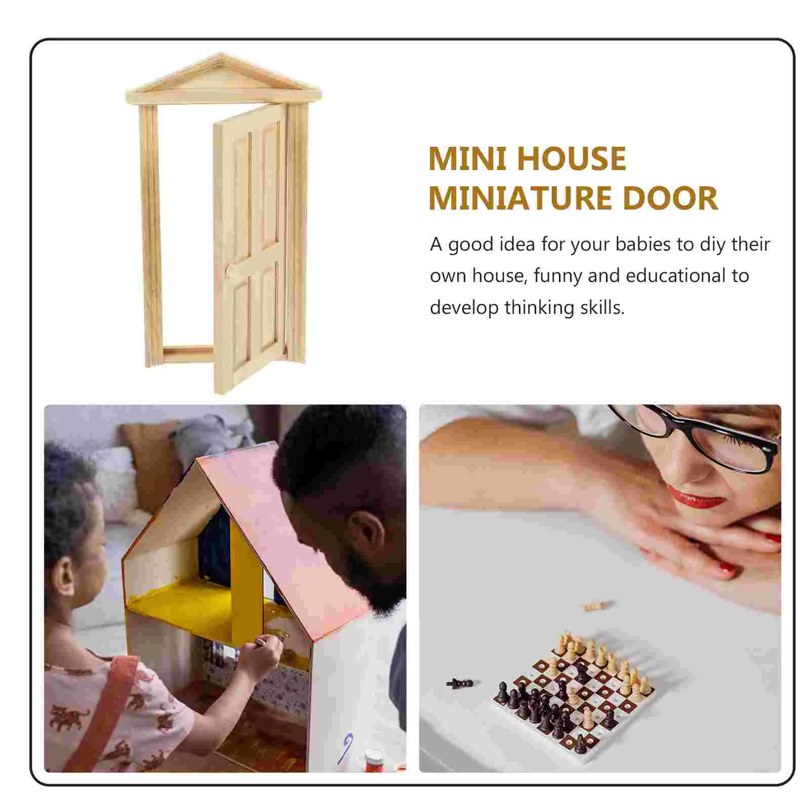 Mini Wooden Door House Furniture Fake Model Decorative Gate Small Child Kids Toys