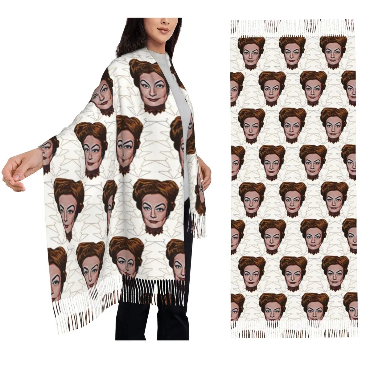 جوان كروفورد - وشاح بدون أسلاك وشاح شرابة أوشحة نسائية شالات دافئة ناعمة ويلتف شال كبير للخريف والشتاء