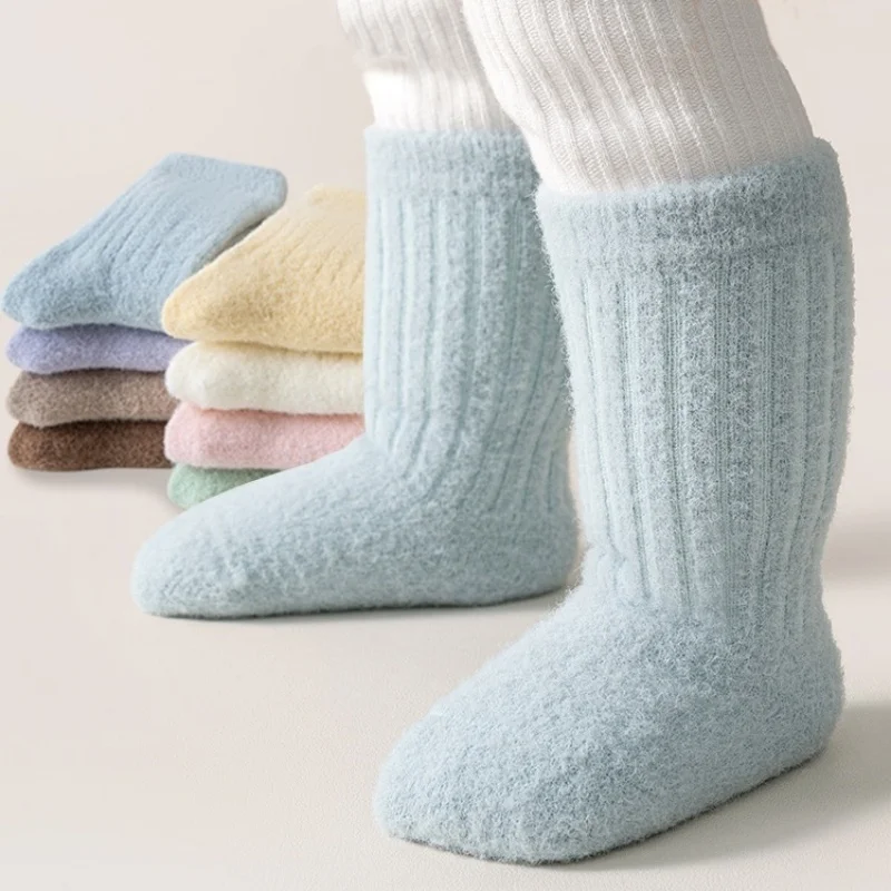 

New Baby Socks Autumn Winter Thicken Velvet Terry Newborn Warm Socks For Boys Girls Knitted Toddler Kids Mid Tube Infant Sock